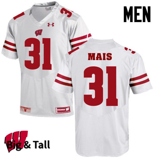 Wisconsin Badgers Men's #31 Tyler Mais NCAA Under Armour Authentic White Big & Tall College Stitched Football Jersey VR40D22PO